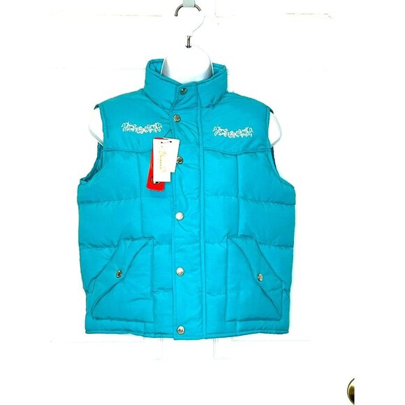 Shayanne Womens Puffer Vest size 8-10 Pockets Western Cowgirl Turquoise NWT - Picture 1 of 13